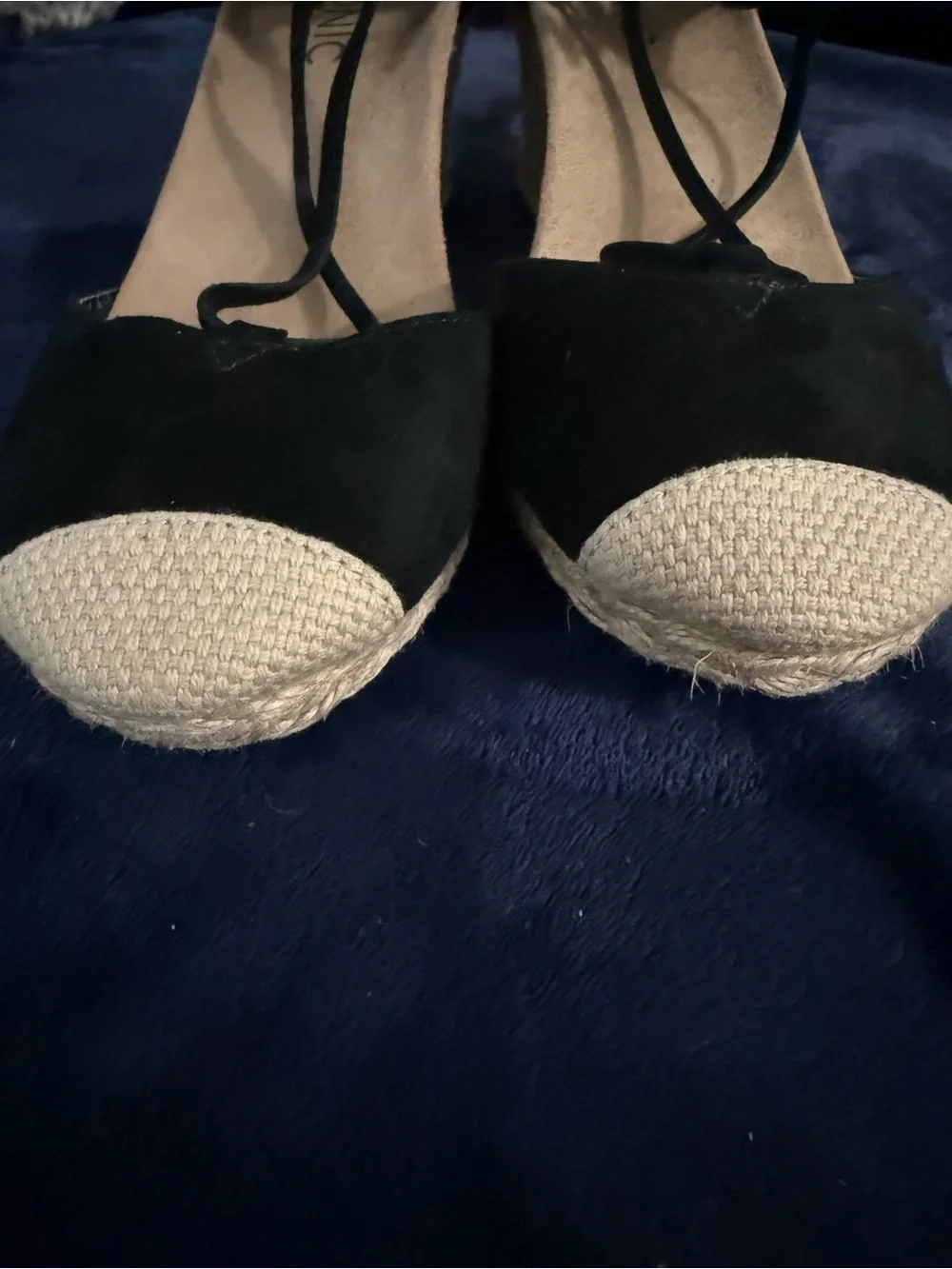 Vionic Black Lace-Up Espadrille Wedge Sandals